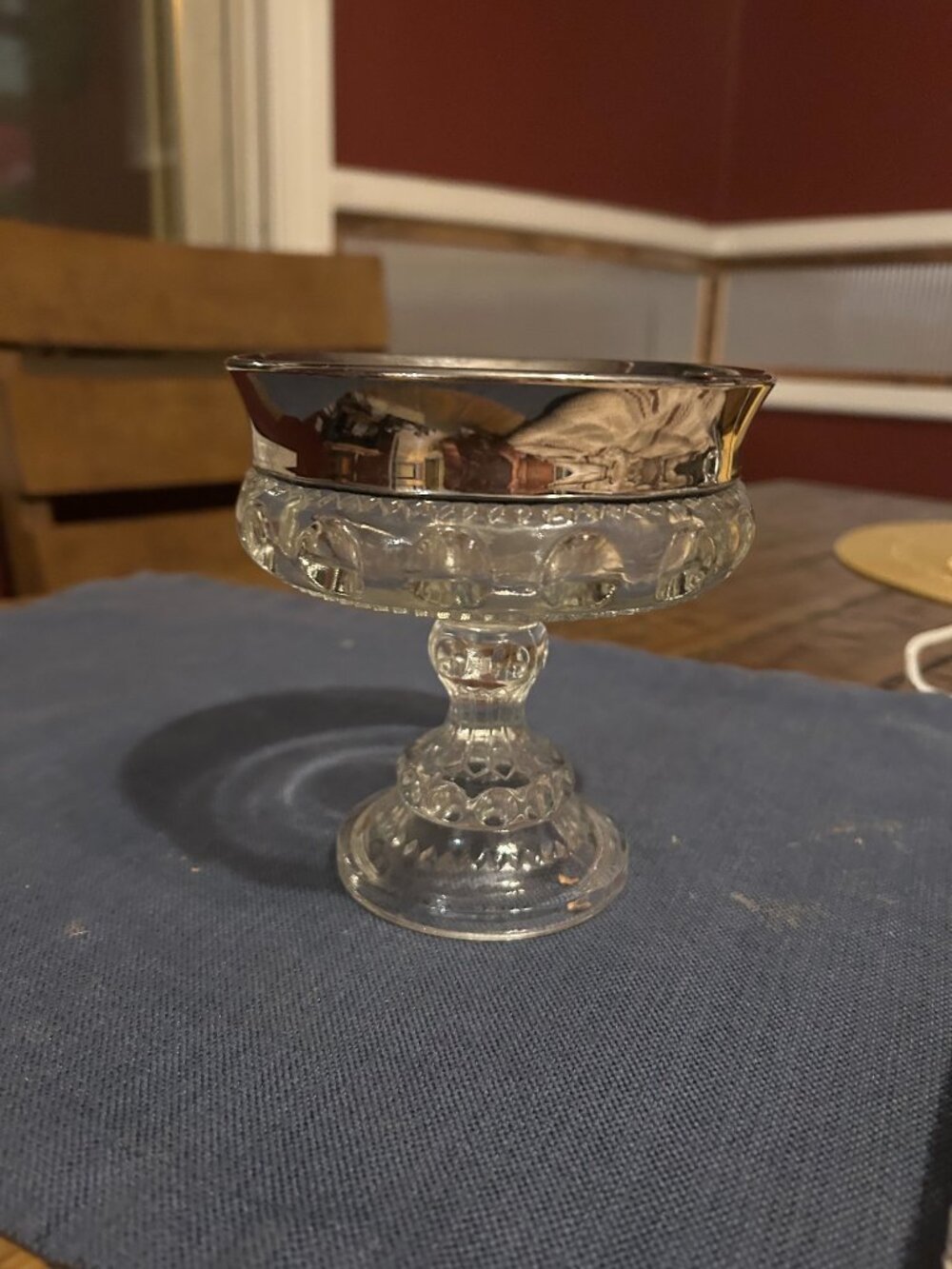 Indiana Glass King's  Crown  Thumbprint pedestal compote or candy  dish   w  sli
